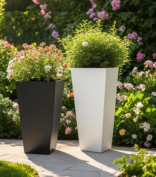 Gift White Plastic Flower Pots With Blooming Flowers – Decorative Planter For Housewarming & Birthday