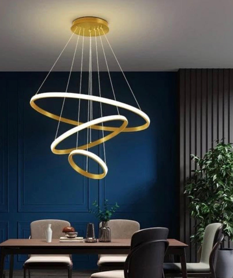 Modern Double 3-Ring LED Pendant Light – Elegant Warm White Hanging Ceiling Lamp For Living Room & Home Decor