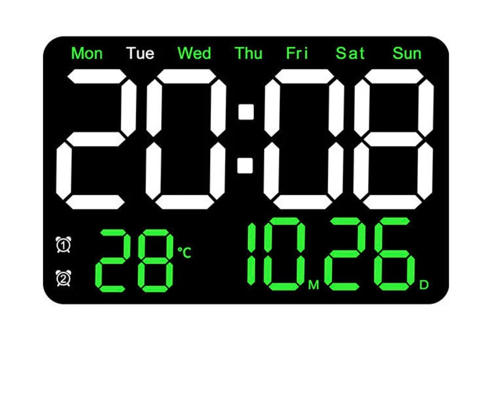 Modern Large LED Digital Alarm Clock – Silent Square Wall Clock with Week Display