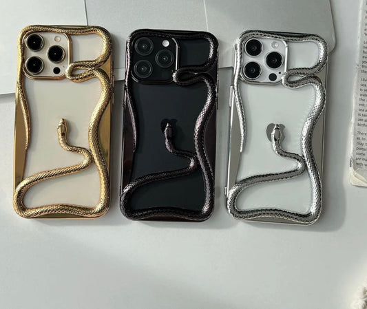 2025 Creative Snake Design Hollow Electroplated TPU Phone Case For iPhone 12–17 Pro Max – Stylish Mobile Cover For Girls