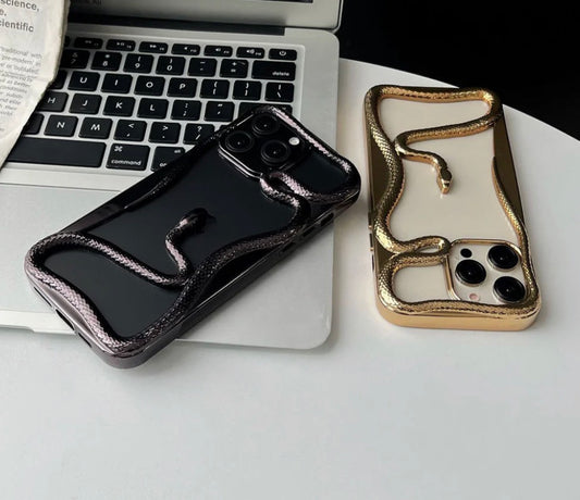 2025 Creative Snake Design Hollow Electroplated TPU Phone Case For iPhone 12–17 Pro Max – Stylish Mobile Cover For Girls