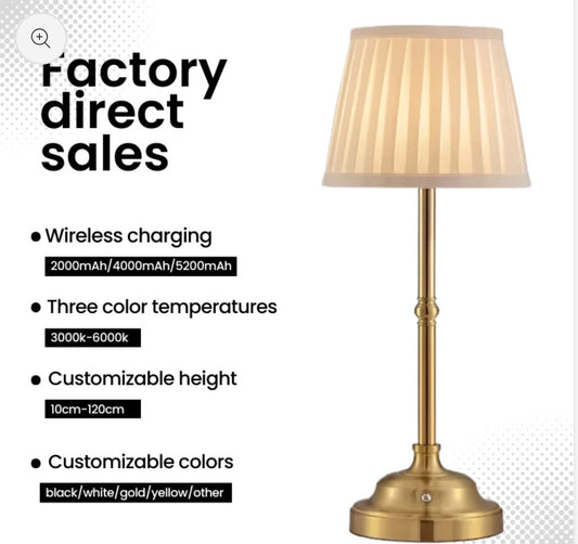 European Style Rechargeable LED Desk Lamp – Cordless Fabric Table Light for Dining & Bedroom
