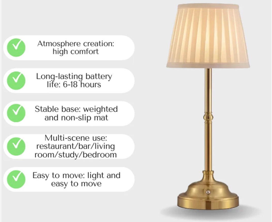 European Style Rechargeable LED Desk Lamp – Cordless Fabric Table Light for Dining & Bedroom