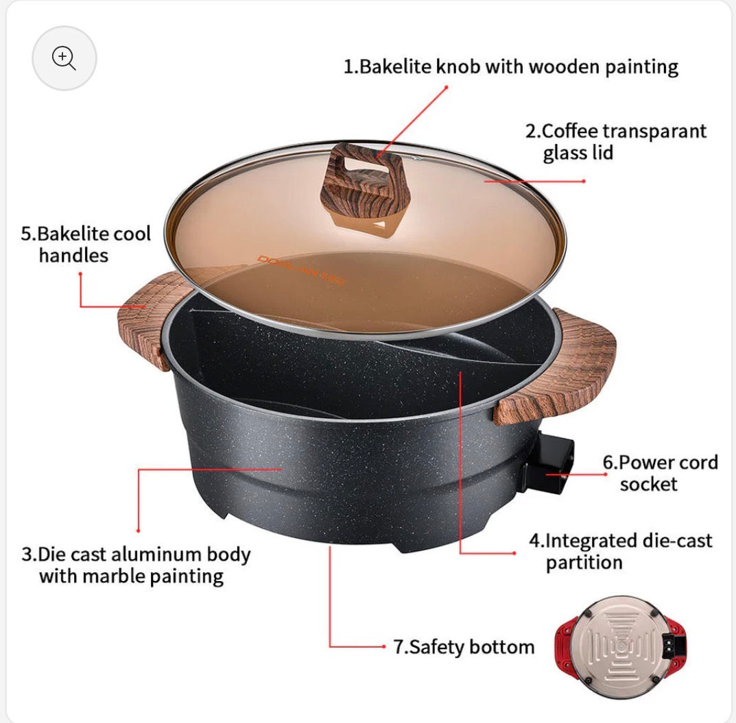 7.5L Large Electric Skillet – Non-Stick Hotpot With Divider, Multifunctional Cooking Appliance