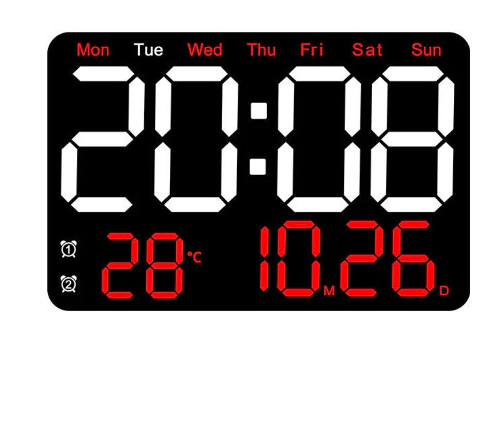 Modern Large LED Digital Alarm Clock – Silent Square Wall Clock with Week Display