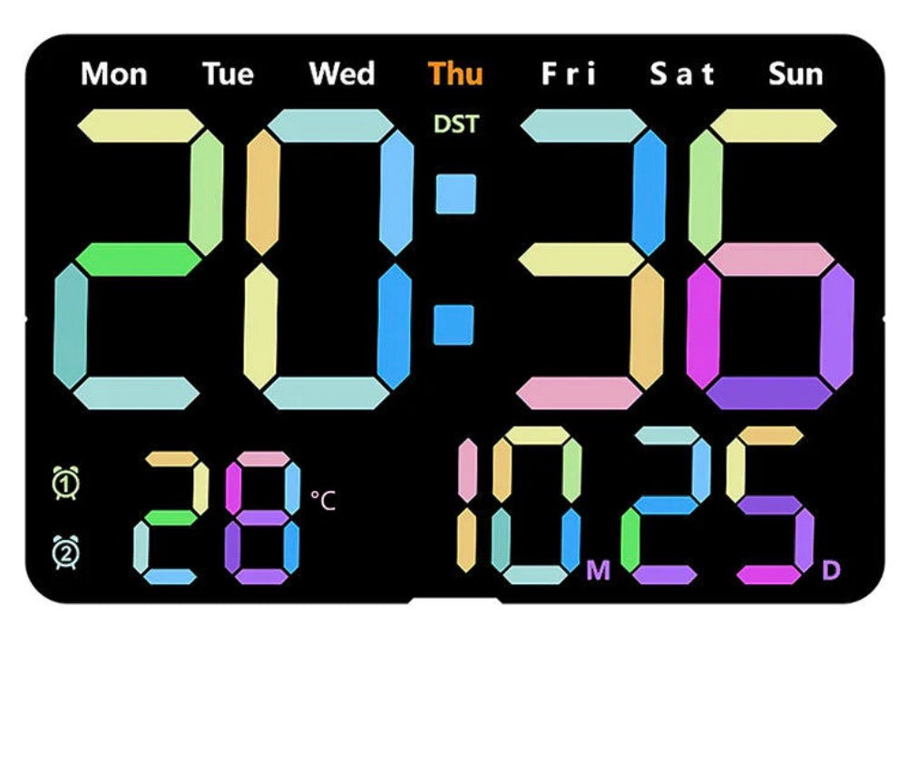 Modern Large LED Digital Alarm Clock – Silent Square Wall Clock with Week Display
