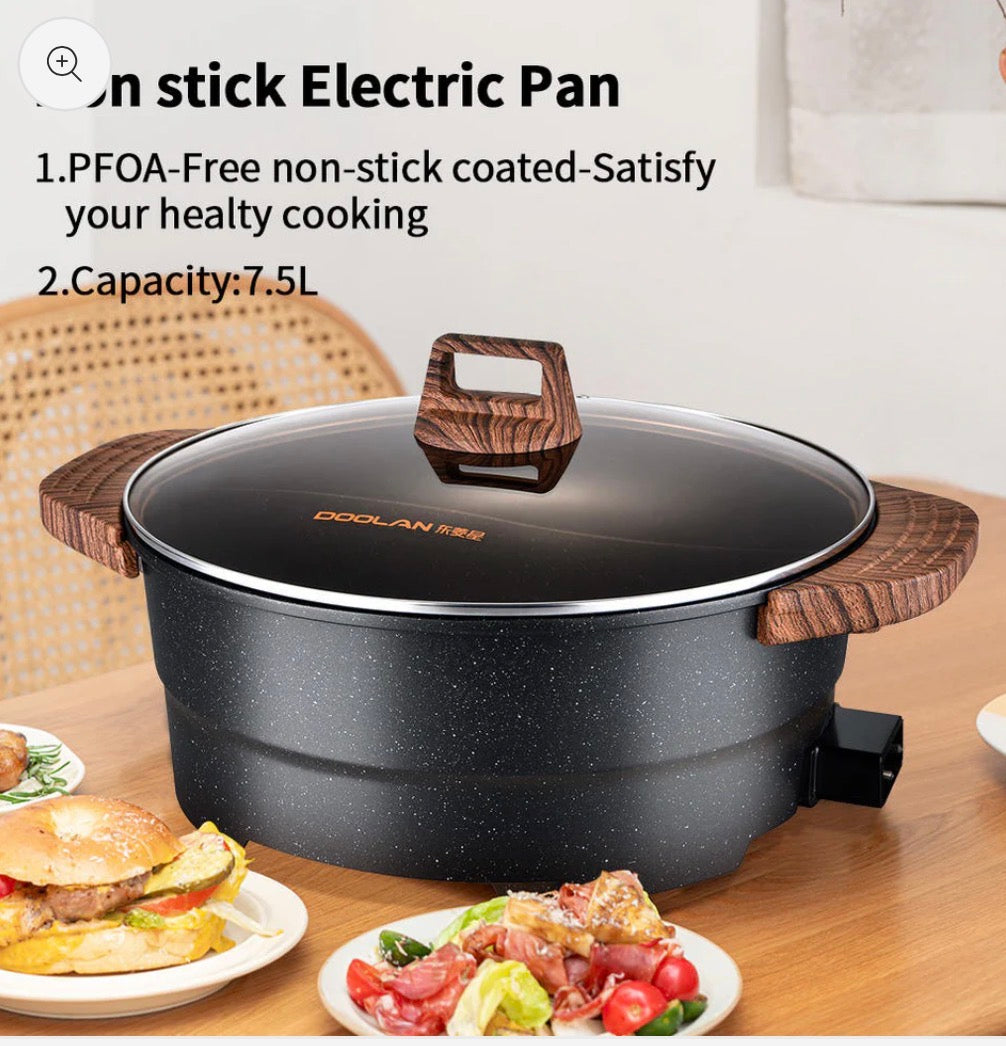 7.5L Large Electric Skillet – Non-Stick Hotpot With Divider, Multifunctional Cooking Appliance