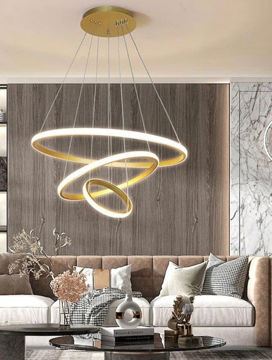 Modern Double 3-Ring LED Pendant Light – Elegant Warm White Hanging Ceiling Lamp For Living Room & Home Decor