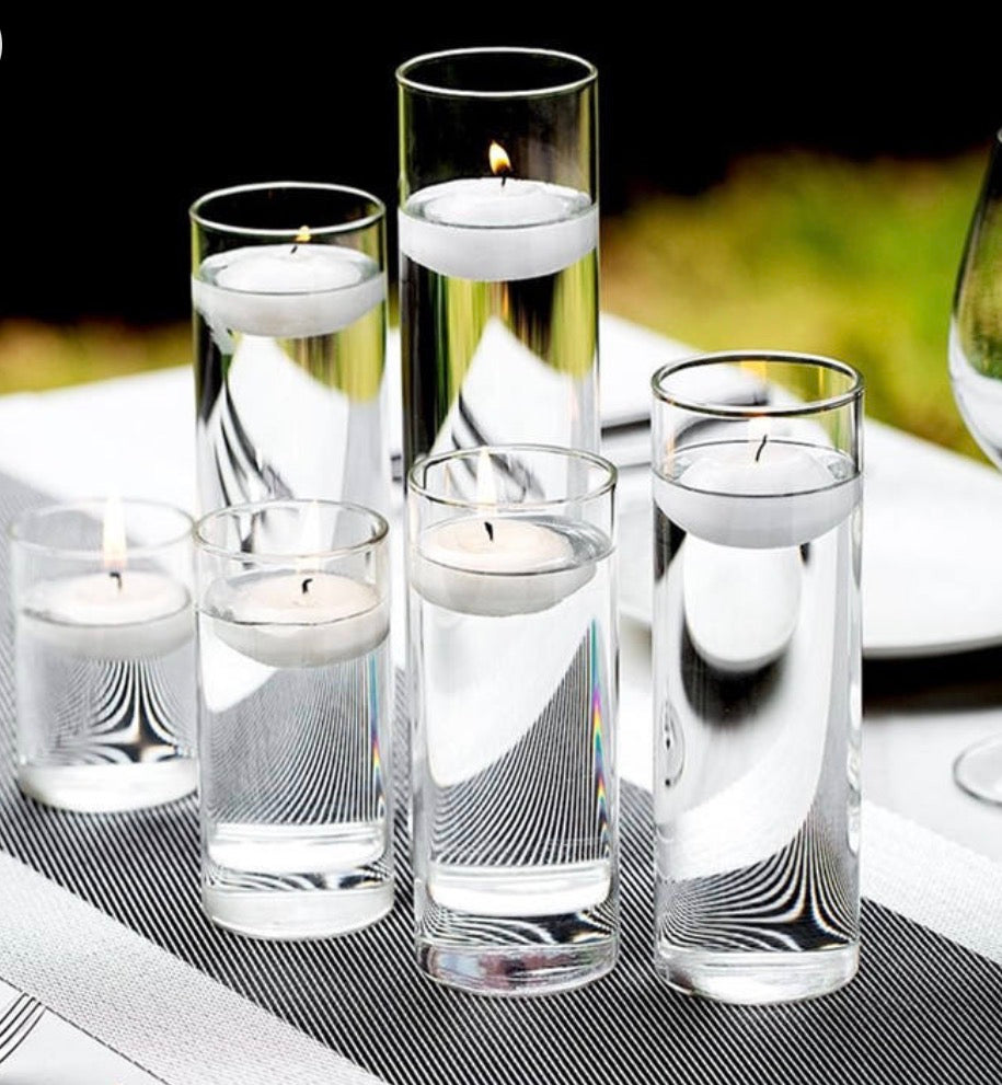 Glass Candlelight Cylinder Vases – Floating Candle Holders For Home & Wedding Decor (with candles)