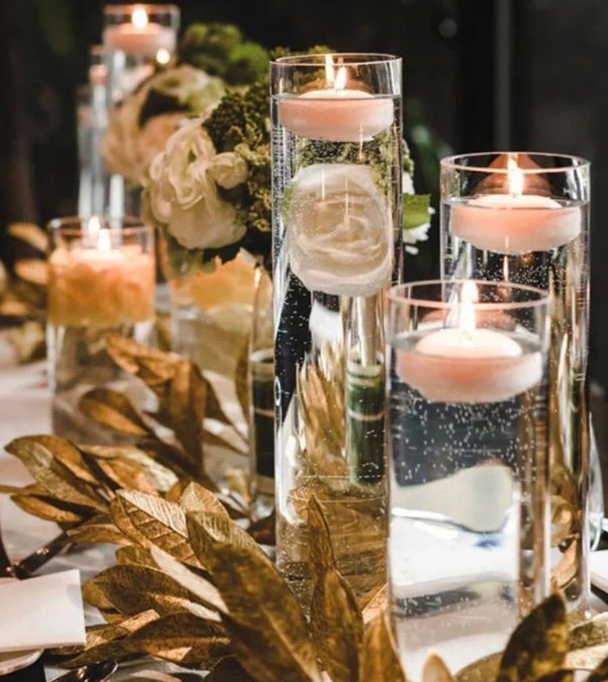 Glass Candlelight Cylinder Vases – Floating Candle Holders For Home & Wedding Decor (with candles)