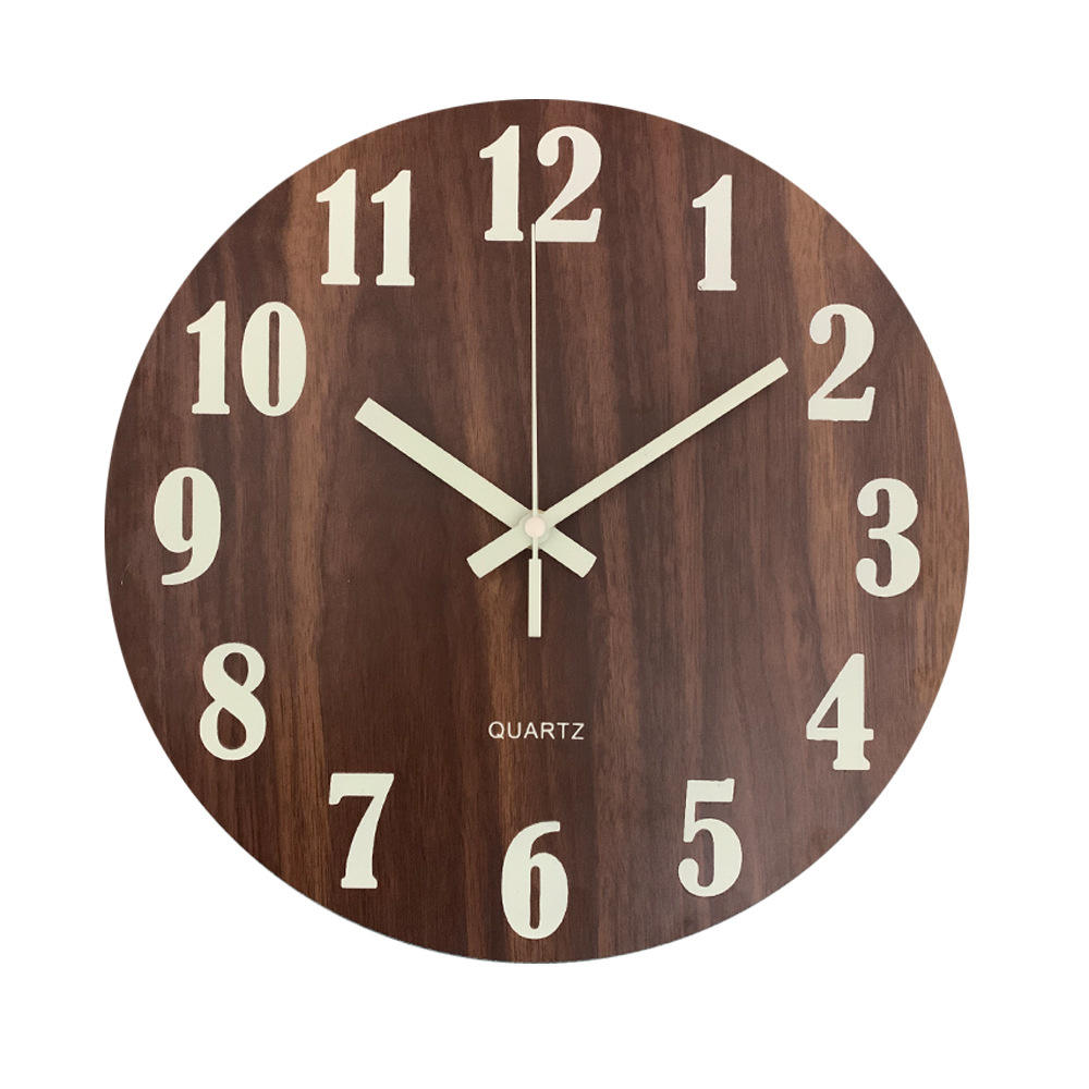 EMAF 12-inch Luminous Wooden Wall Clock: Silent Fluorescent Night Light Timepiece