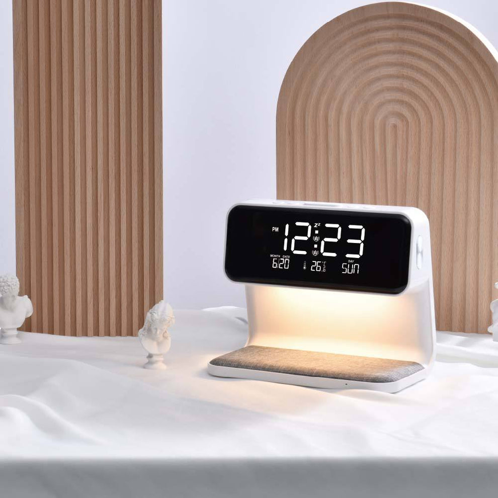 2025 Digital Alarm Clock With Wireless Charger – Modern ABS Night Light For Bedroom